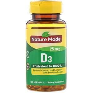 Nature Made, Vitamin D3, 25 mcg, 100 Softgels - Supply Center USA