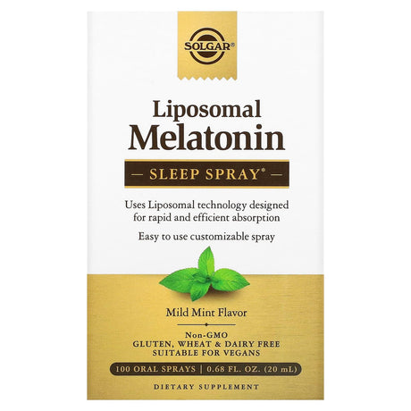 Solgar, Liposoman Melatonin, Sleep Spray, Mild Mint, 100 Oral Sprays, 0.68 fl oz (20 ml) - Supply Center USA