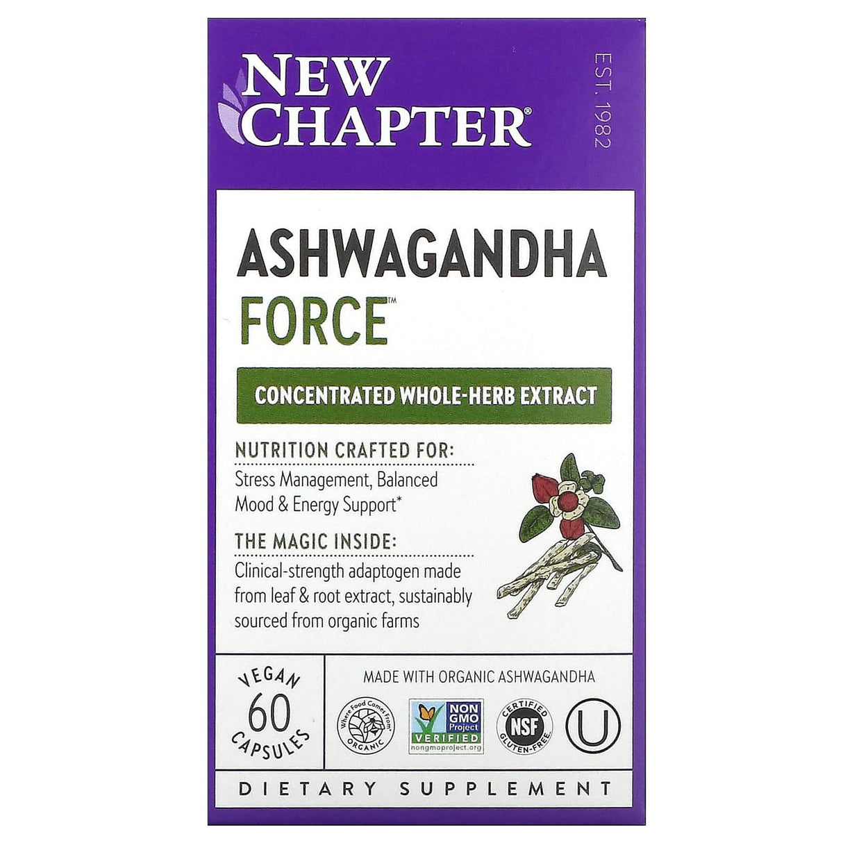 New Chapter, Ashwagandha Force, 60 Vegan Capsules - Supply Center USA