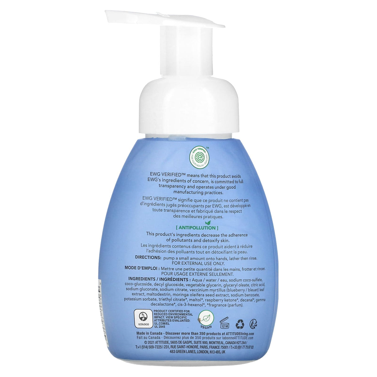 ATTITUDE, Little Leaves Science, Foaming Hand Soap, Blueberry, 10 fl oz (295 ml)