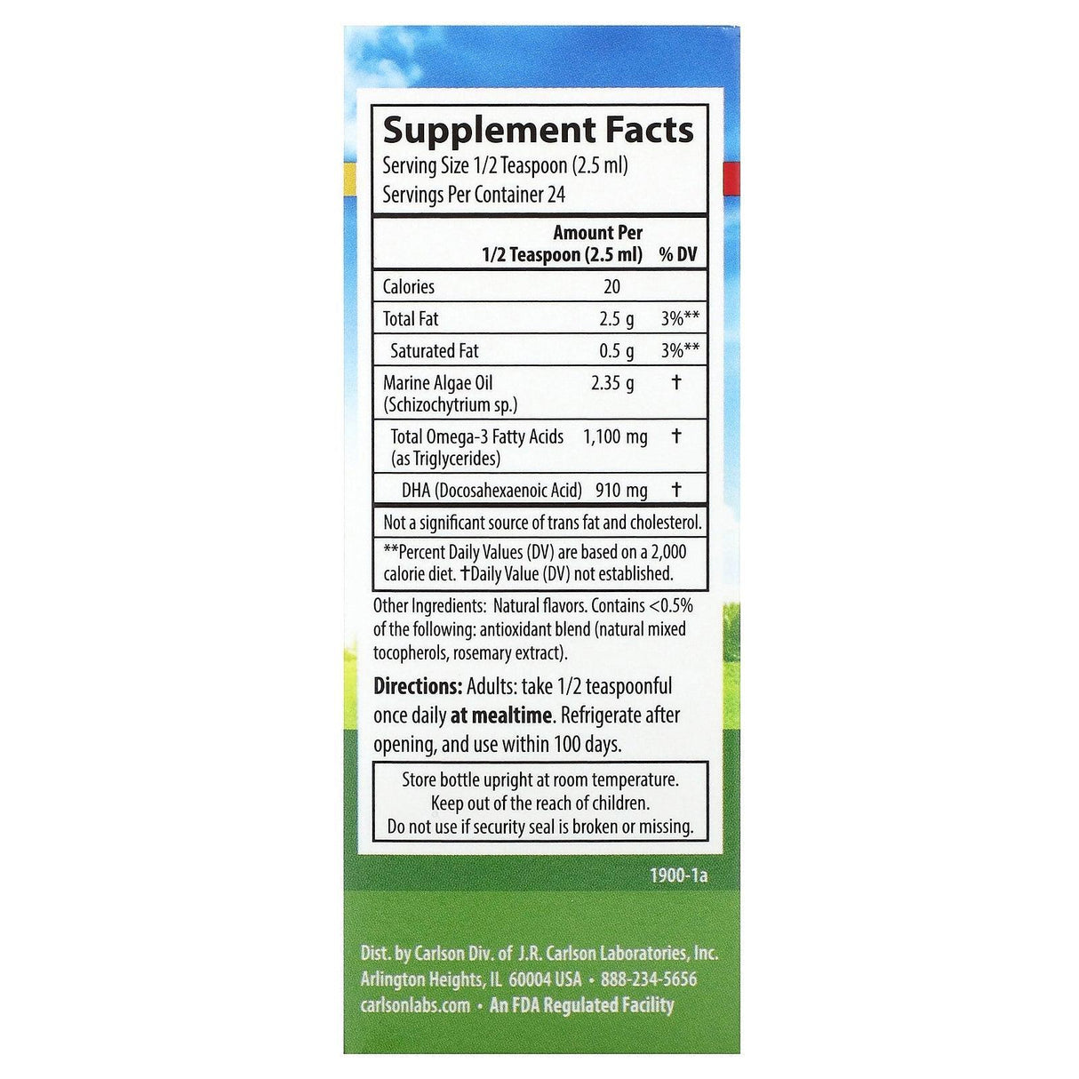 Carlson, Vegetarian DHA, Natural Lemon, 910 mg , 2 fl oz (60 ml) - Supply Center USA