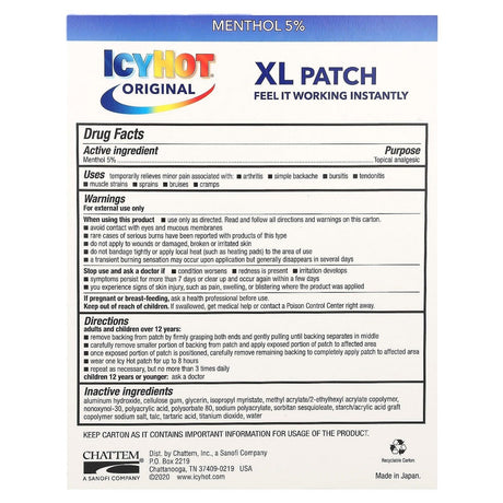 Icy Hot, Original Pain Relief Patch, XL , 3 Patches - Supply Center USA