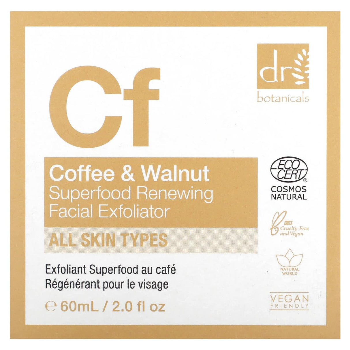 Dr. Botanicals, Coffee & Walnut Superfood Renewing Facial Exfoliator, 2.0 fl oz (60 ml) - Supply Center USA