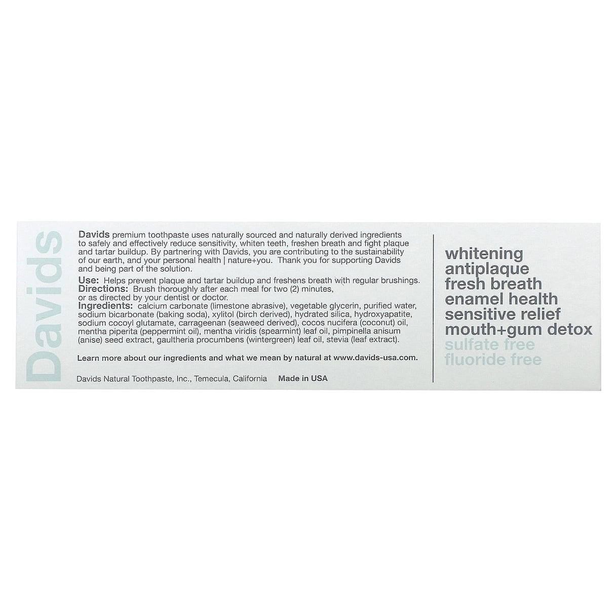 Davids Natural Toothpaste, Premium Natural Toothpaste, Peppermint + Charcoal, 5.25 oz (149 g) - Supply Center USA