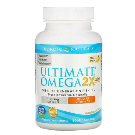 Nordic Naturals, Ultimate Omega 2X Mini with Vitamin D3, Lemon, 60 Mini Soft Gels - Supply Center USA