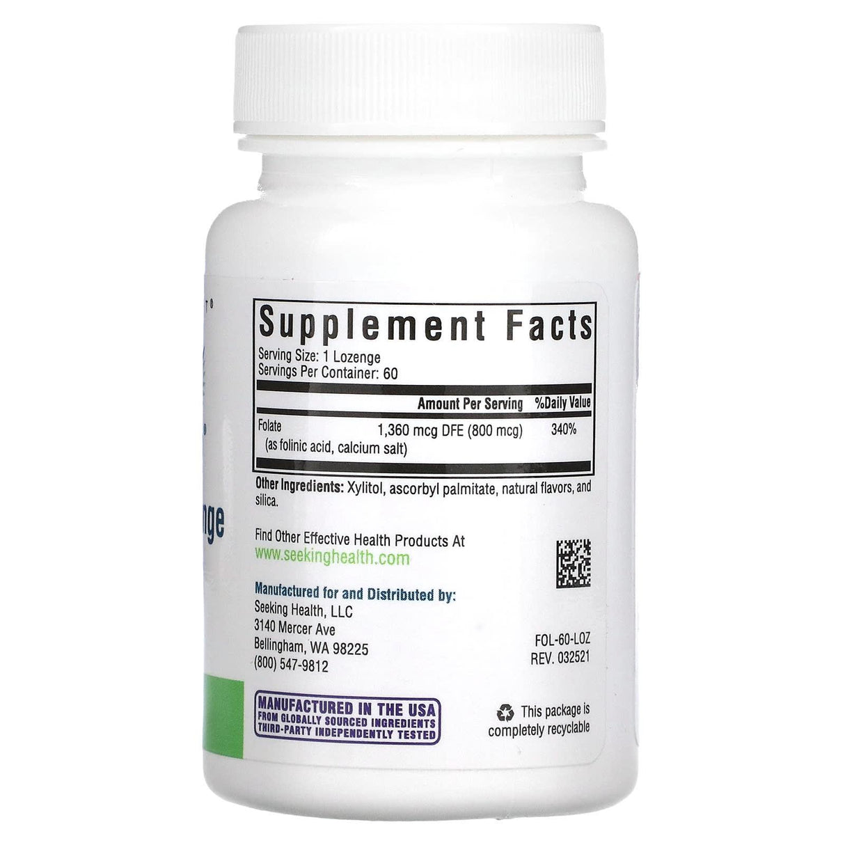 Seeking Health, Folinic Acid Lozenge, 1,360 mcg DFE, 60 Lozenges - Supply Center USA