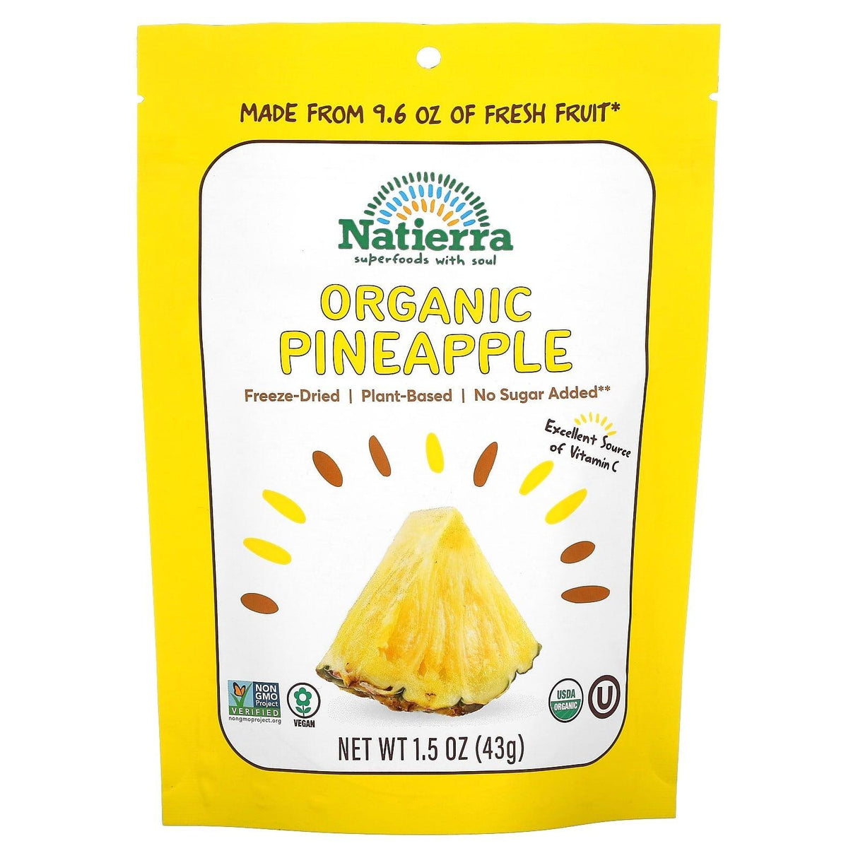 Natierra, Organic Freeze-Dried, Pineapple, 1.5 oz (43 g) - Supply Center USA