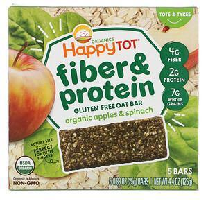 Happy Family Organics, Happytot, Fiber & Protein Soft-Baked Oat Bar, Organic Apples & Spinach, 5 Bars, 0.88 oz (25 g) Each - Supply Center USA