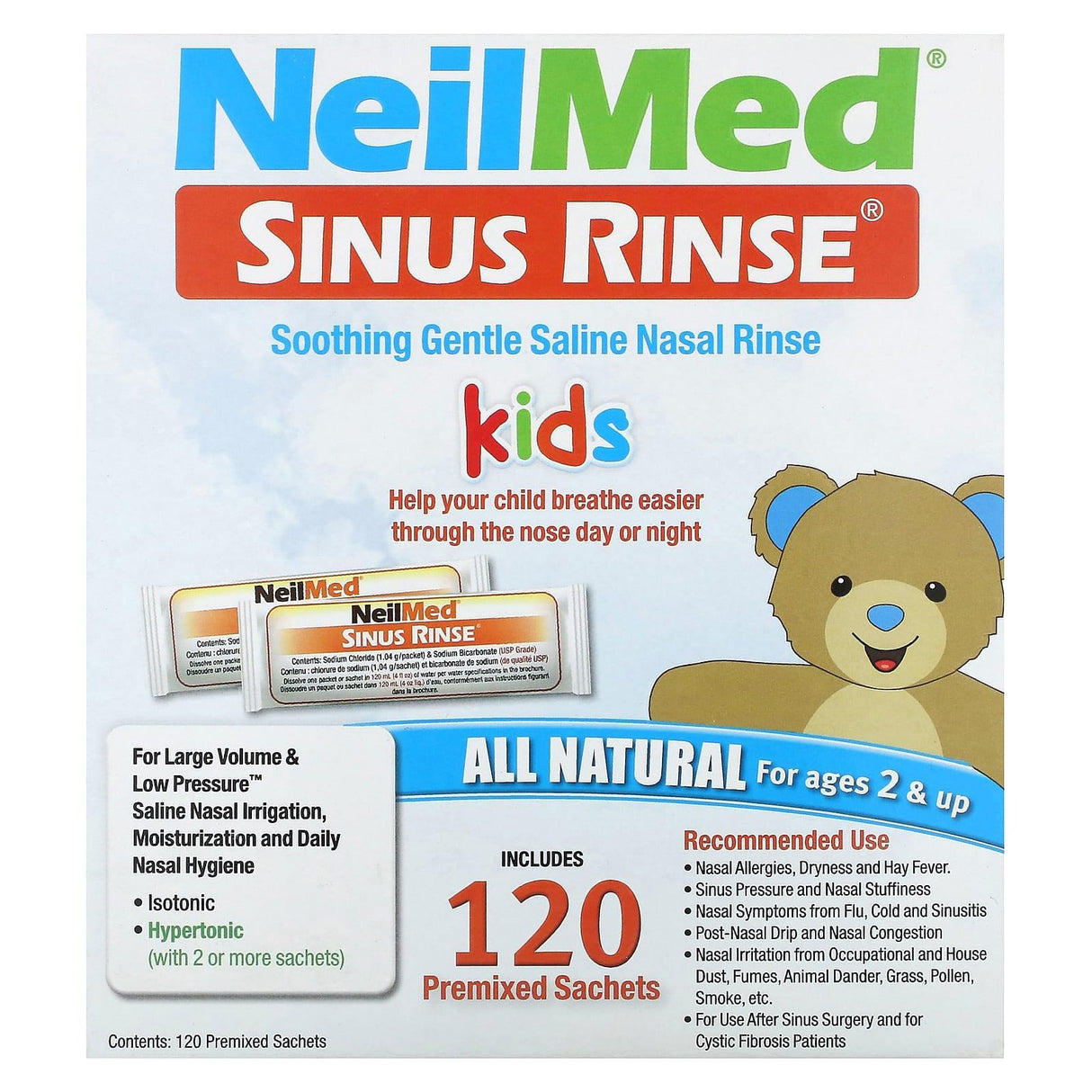 NeilMed, Kids, Sinus Rinse, Ages 2 +, 120 Premixed Sachets, 0.037 oz (1.04 g) Each - Supply Center USA