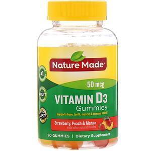 Nature Made, Vitamin D3 Gummies, Strawberry, Peach & Mango, 50 mcg, 90 Gummies - Supply Center USA