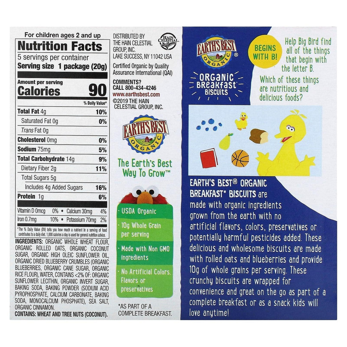 Earth's Best, Organic Breakfast Biscuits, For Ages 2 and Up, Blueberry, 5 Packs, 0.7 oz (20 g) Each - Supply Center USA