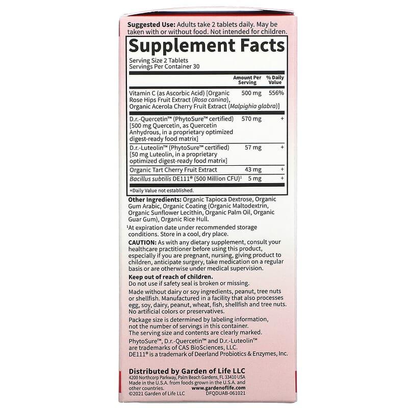 Garden of Life, Dr. Formulated, Quercetin Drop Uric Acid, 500 mg, 60 Vegan Tablets - Supply Center USA