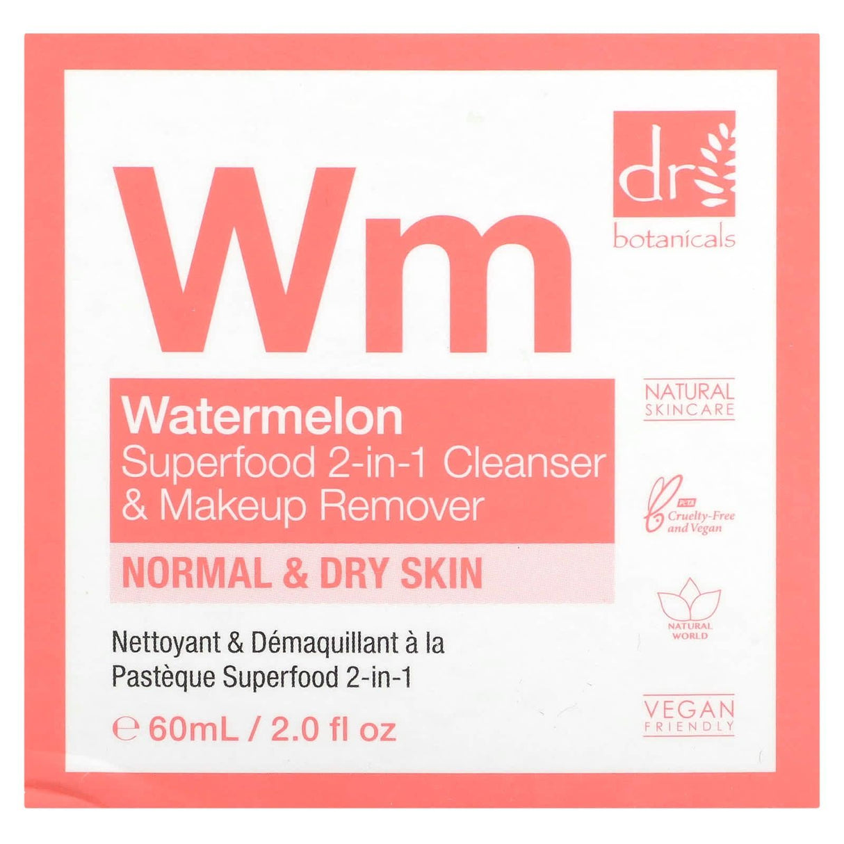 Dr. Botanicals, Superfood 2-in-1 Cleanser & Makeup Remover, Watermelon, 2 fl oz (60 ml) - Supply Center USA