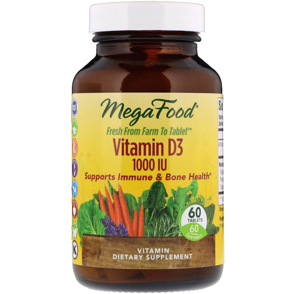 MegaFood, Vitamin D3, 25 mcg (1,000 IU), 60 Tablets - Supply Center USA