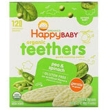 Happy Family Organics, Organic Teethers , Gentle Teething Wafers, Sitting Baby, Pea & Spinach, 12 Packs, 0.14 oz (4 g) Each - Supply Center USA