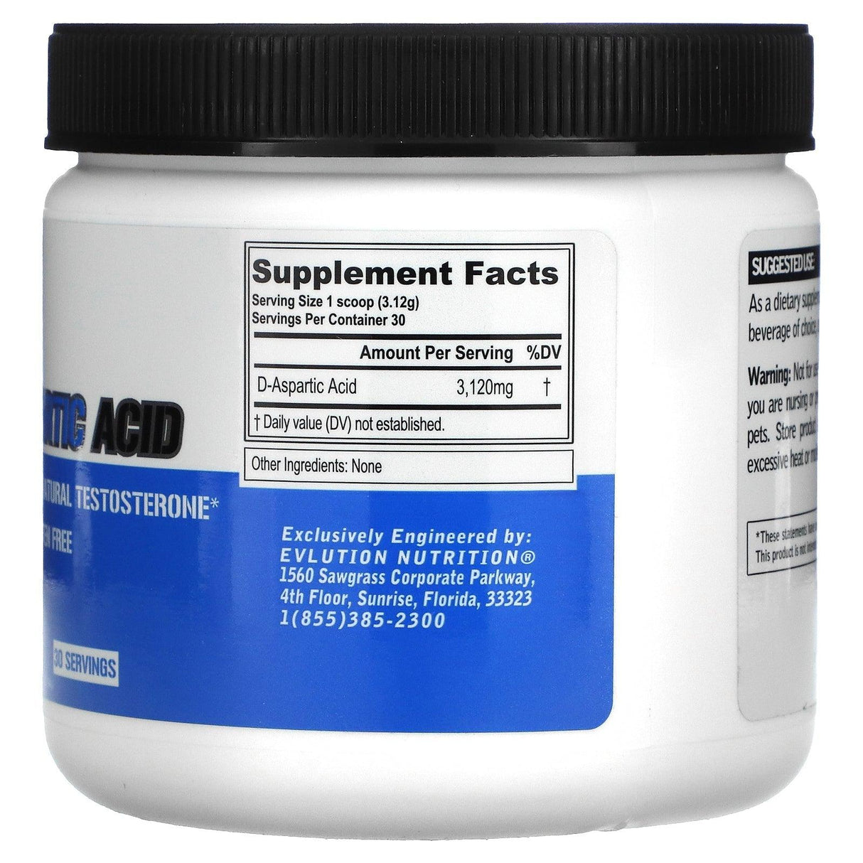 EVLution Nutrition, D-Aspartic Acid, Unflavored, 3.3 oz (94 g) - Supply Center USA