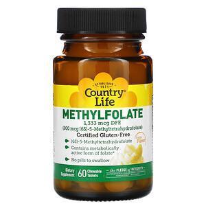 Country Life, Methylfolate, Orange, 800 mcg, 60 Chewable Tablets - Supply Center USA