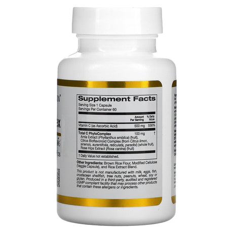 California Gold Nutrition, Total C Complex, Vitamin C with Capros + Citrus Bioflavonoids & Rose Hips, 500 mg, 60 Veggie Capsules - Supply Center USA