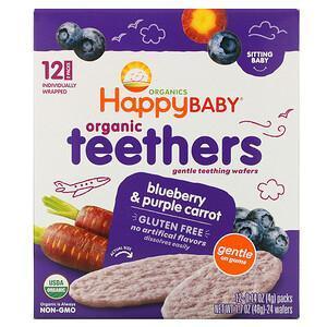 Happy Family Organics, Organic Teethers, Gentle Teething Wafers, Sitting Baby, Blueberry & Purple Carrot, 12 Packs, 0.14 oz (4 g) Each - Supply Center USA