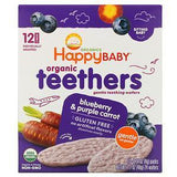 Happy Family Organics, Organic Teethers, Gentle Teething Wafers, Sitting Baby, Blueberry & Purple Carrot, 12 Packs, 0.14 oz (4 g) Each - Supply Center USA