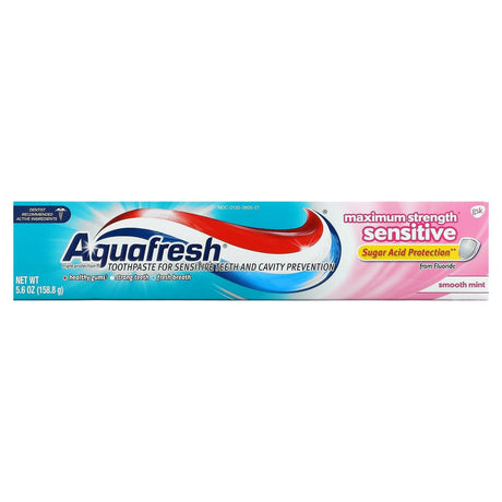 Aquafresh, Triple Protection Fluoride Toothpaste, Maximum Strength Sensitive, Smooth Mint, 5.6 oz (158.8 g) - Supply Center USA