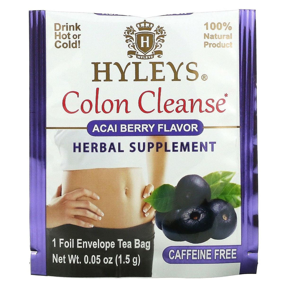 Hyleys Tea, Colon Cleanse, Acai Berry, Caffeine Free, 25 Foil Envelop Tea Bags, 0.05 oz (1.5 g) Each - Supply Center USA