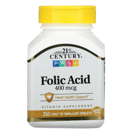 21st Century, Folic Acid, 800 mcg, 180 Easy to Swallow Tablets - Supply Center USA