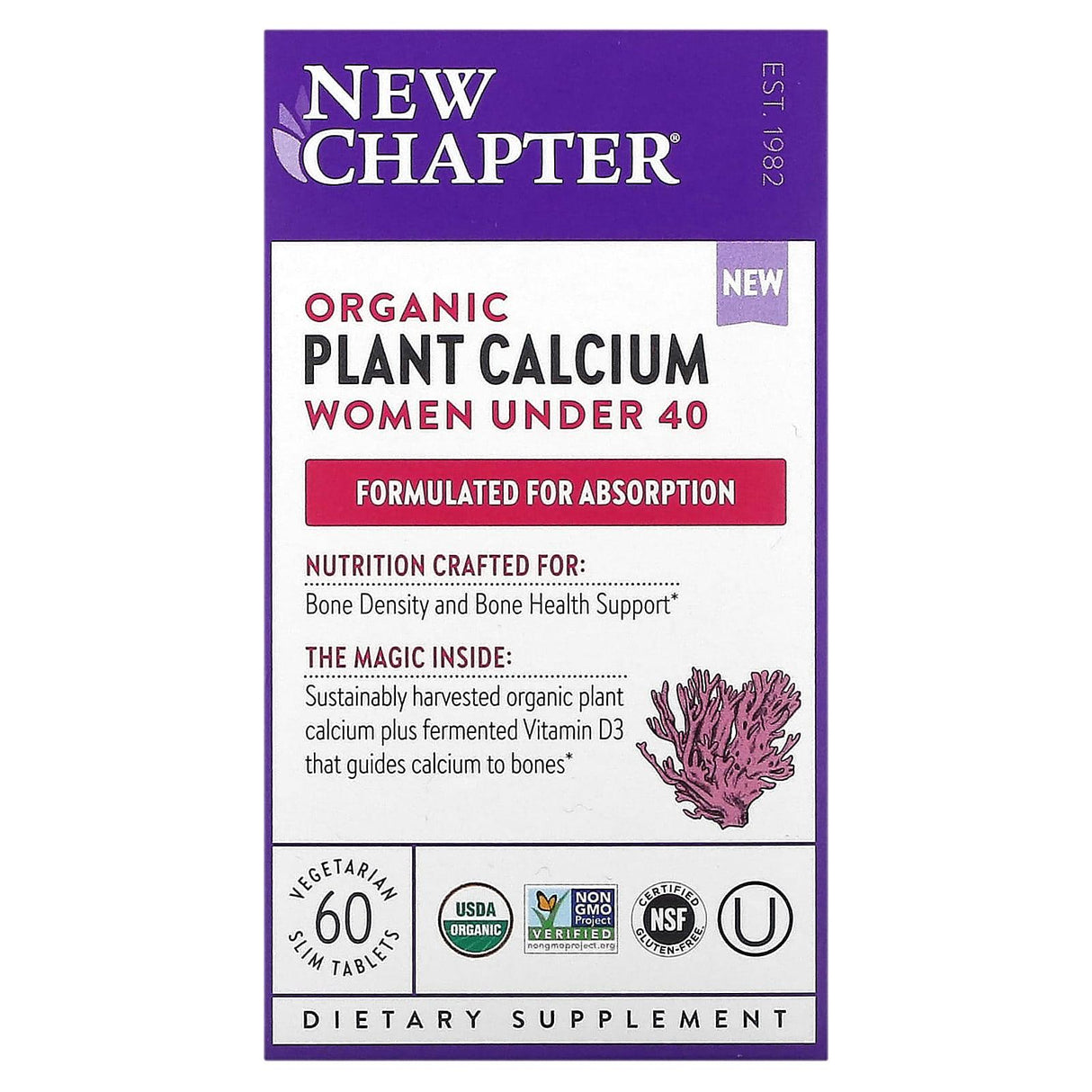 New Chapter, Organic Plant Calcium, Women Under 40, 60 Vegetarian Slim Tablets - Supply Center USA