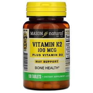 Mason Natural, Vitamin K2 Plus Vitamin D3, 100 mcg, 100 Tablets - Supply Center USA