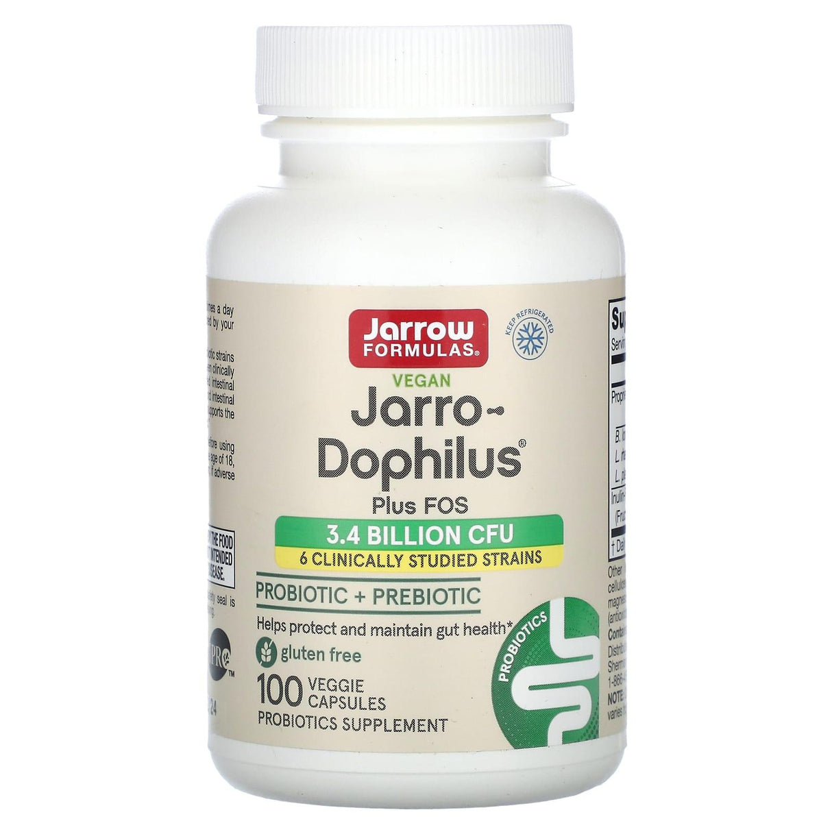 Jarrow Formulas, Vegan Jarro-Dophilus Plus FOS, 100 Veggie Capsules - Supply Center USA