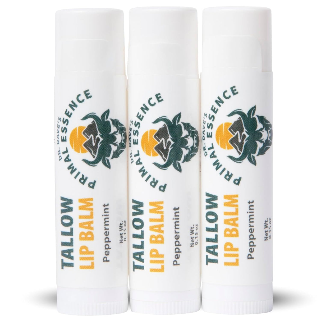Dr. Dave'S Primal Essence Moisturizing Tallow Lip Balm - Nourishing and Soothing Grass Fed Beef Tallow with Organic Coconut Oil, Beeswax, and Vitamin E - Sweet Orange Lip Balm, 3-Pack