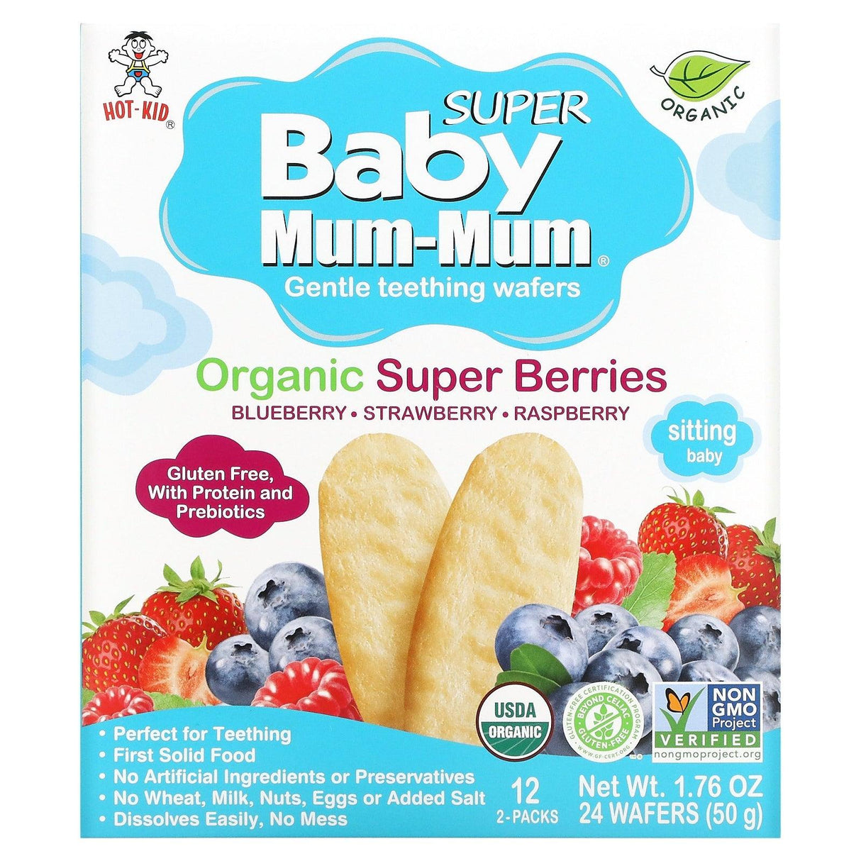 Hot Kid, Baby Mum-Mum Super, Gentle Teething Wafers, Organic Super Tropical, 12 Packs, 2 Wafers Each - Supply Center USA