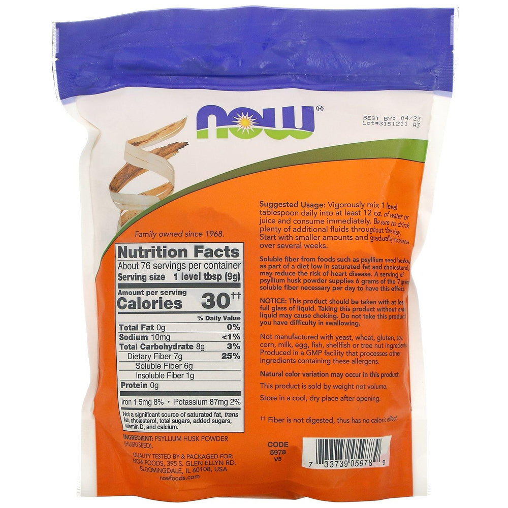 Now Foods, Psyllium Husk Powder, 1.5 lbs (680 g) - HealthCentralUSA