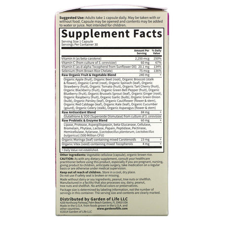 Garden of Life, Vitamin Code, RAW Antioxidants, 30 Vegan Capsules - Supply Center USA