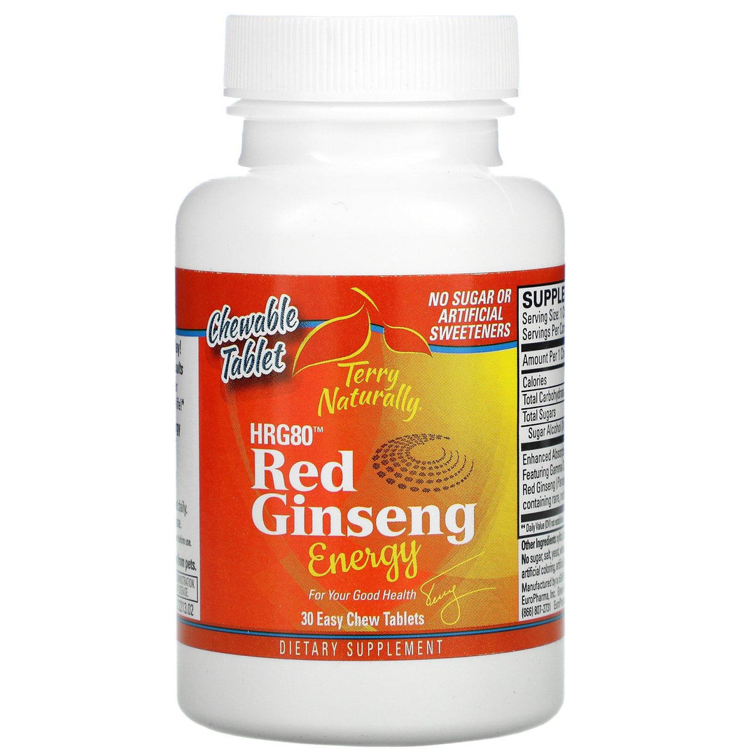 Terry Naturally, HRG80 Red Ginseng Energy, 30 Easy Chew Tablets - HealthCentralUSA