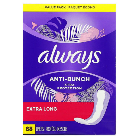 Always, Anti-Bunch Xtra Protection Daily Liners, Extra Long, 68 Liners - Supply Center USA