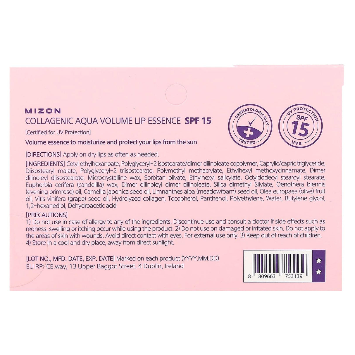 Mizon, Collagenic Aqua Volume Lip Essence, SPF 15, 0.33 fl oz (10 ml) - Supply Center USA