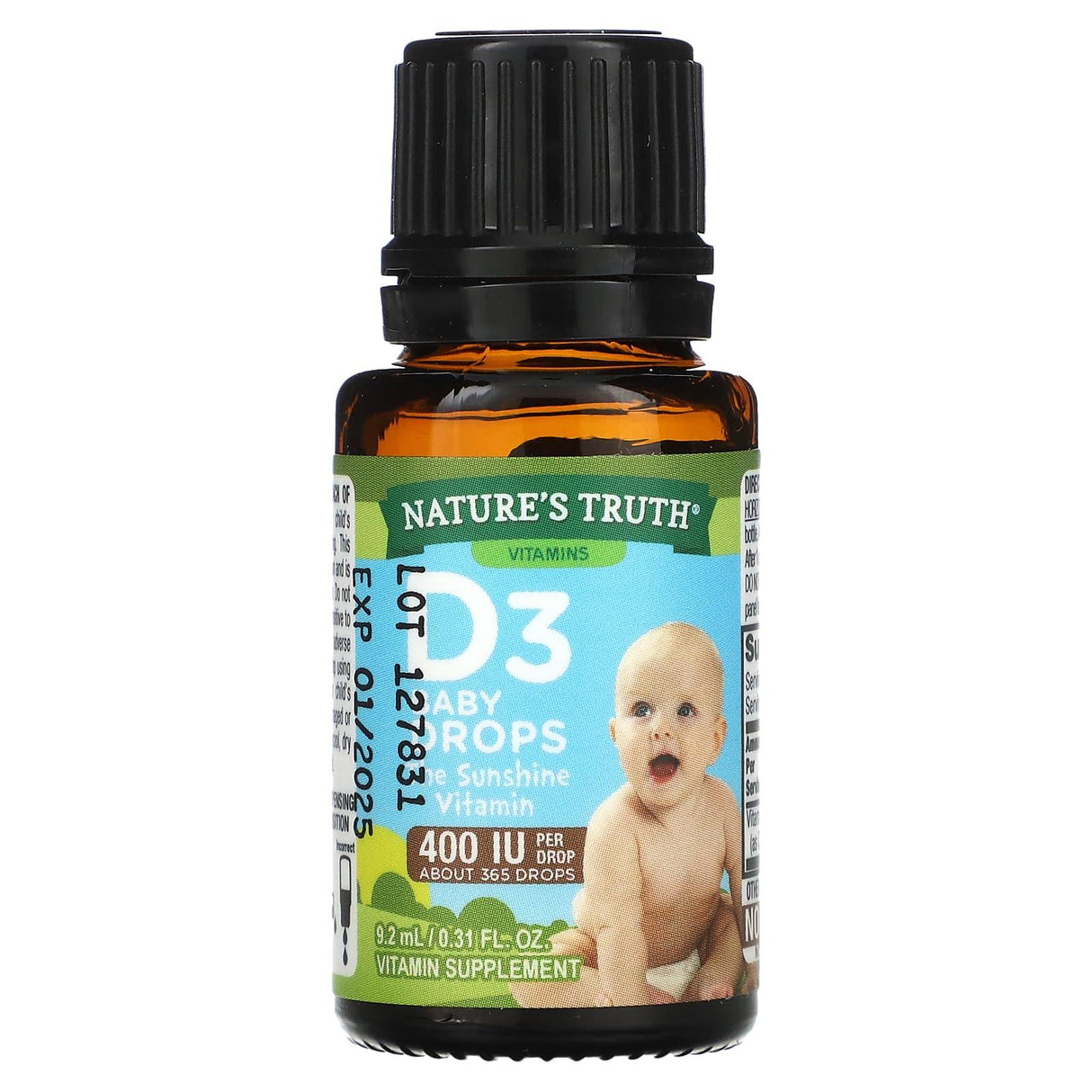 Nature's Truth, Vitamins, D3 Baby Drops, Newborn+, 400 IU, 0.31 fl oz (9.2 ml) - Supply Center USA