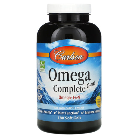 Carlson, Omega Complete Gems, Omega-3-6-9, Natural Lemon, 180 Soft Gels - Supply Center USA