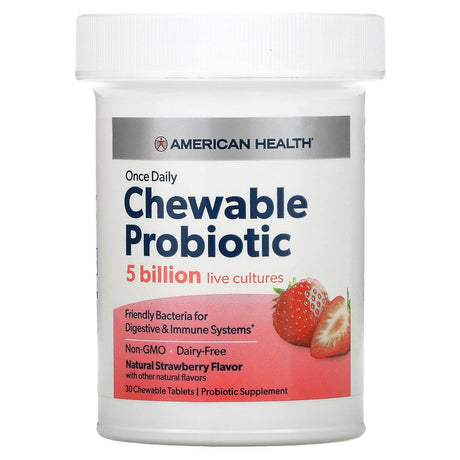 American Health, Once Daily Chewable Probiotic, Natural Strawberry, 5 Billion CFU, 30 Chewable Tablets - Supply Center USA