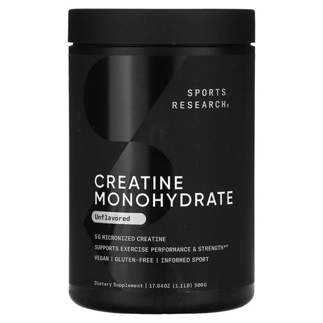 Sports Research, Creatine Monohydrate, Unflavored, 1.1 lb (500 g) - Supply Center USA