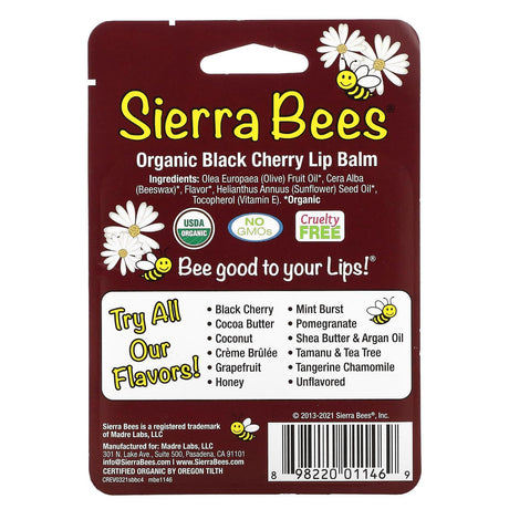 Sierra Bees, Organic Lip Balms, Black Cherry, 4 Pack, 0.15 oz (4.25 g) Each - Supply Center USA