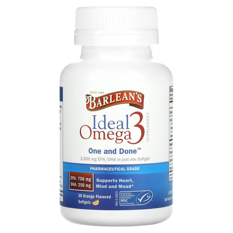 Barlean's, Ideal Omega 3, Orange, 30 Softgels - Supply Center USA