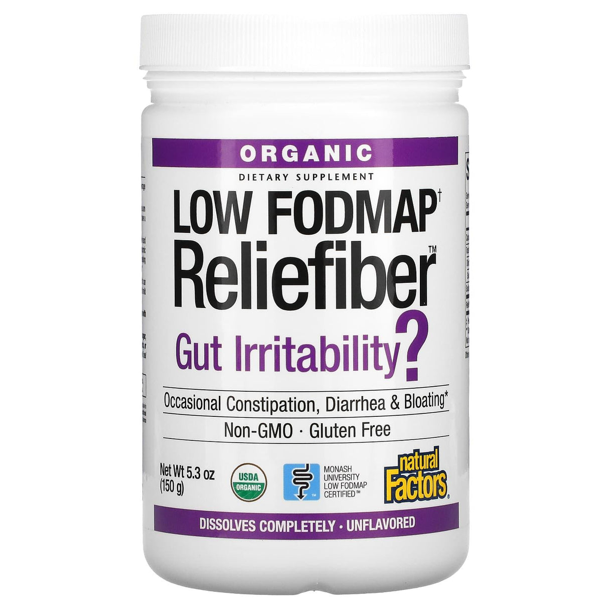 Natural Factors, Organic Low Fodmap Reliefiber, Unflavored, 5.3 oz (150 g) - Supply Center USA