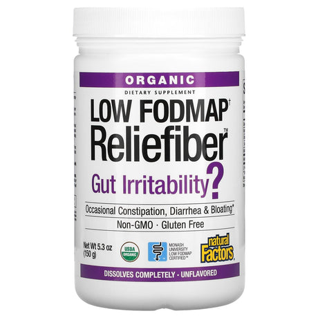 Natural Factors, Organic Low Fodmap Reliefiber, Unflavored, 5.3 oz (150 g) - Supply Center USA