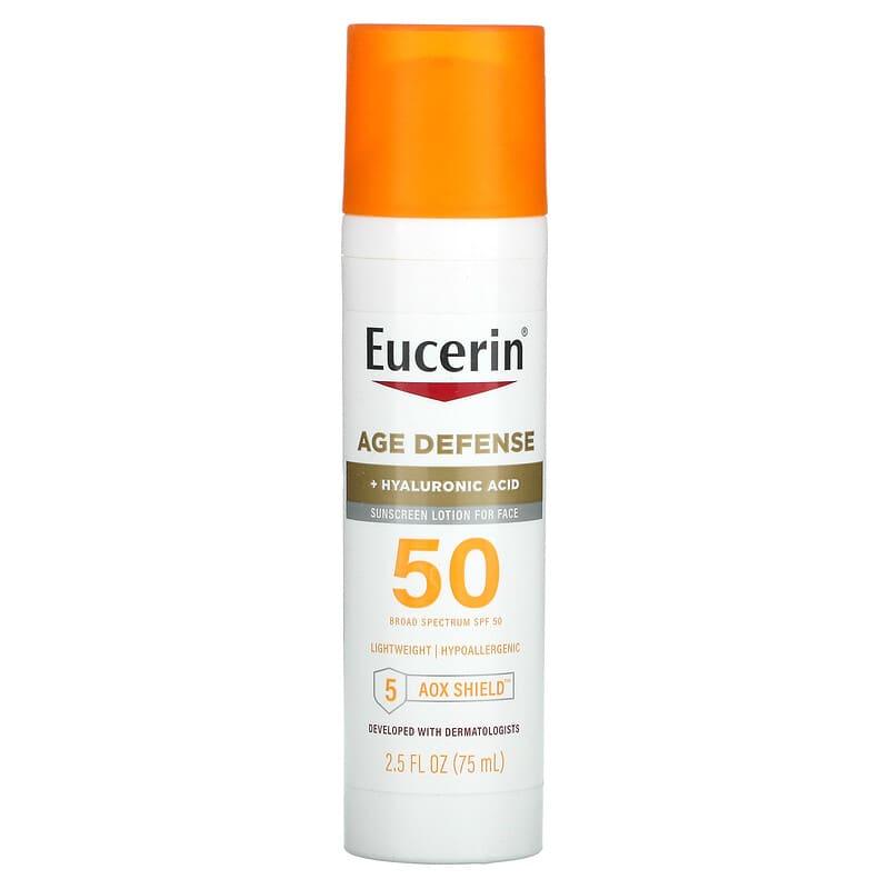 Eucerin, Age Defense, Lightweight Sunscreen Lotion For Face, SPF 50, Fragrance Free, 2.5 fl oz (75 ml) - Supply Center USA