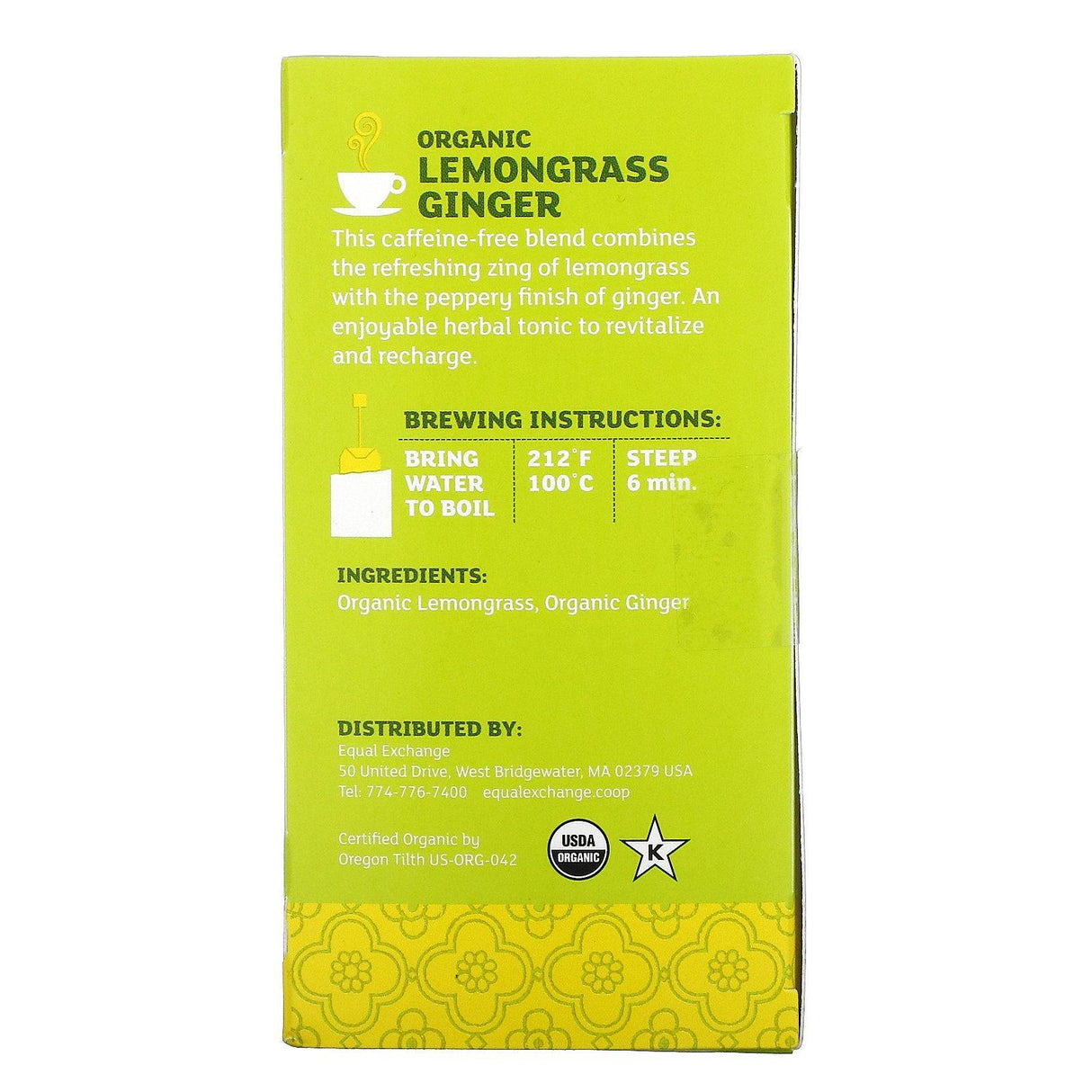 Equal Exchange, Organic Lemongrass Ginger Herbal Tea, Caffeine-Free, 20 Tea Bags, 1.05 oz (30 g) - Supply Center USA