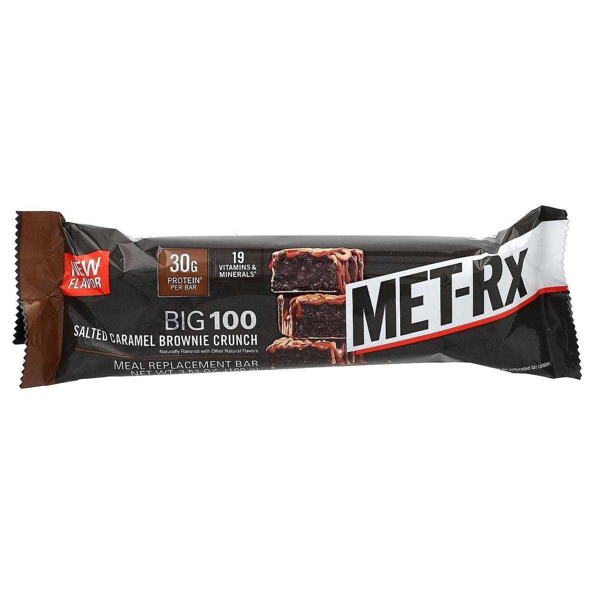 MET-Rx, Big 100, Meal Replacement Bar, Salted Caramel Brownie Crunch , 9 Bars, 3.52 oz (100 g) Each - Supply Center USA