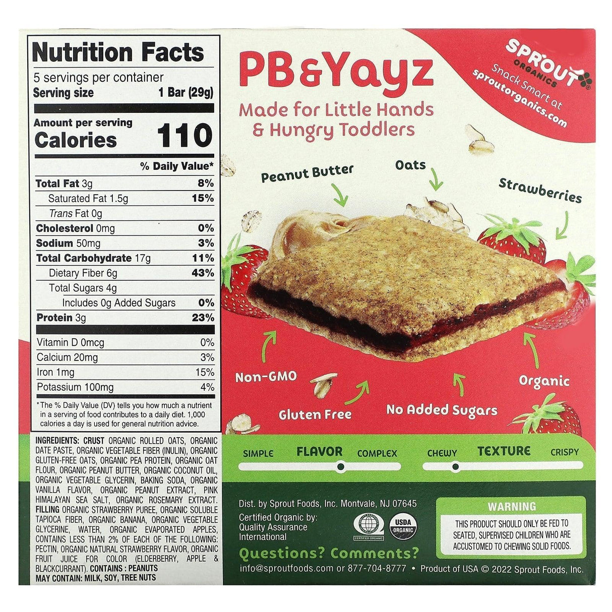 Sprout Organics, PB & Yayz, Organic Snack Sized Sandwich Bar, Peanut Butter & Banana, 5 Bars, 1.02 oz (29 g) Each - Supply Center USA