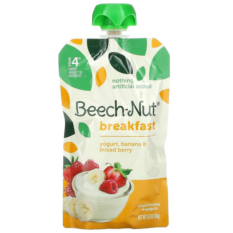 Beech-Nut, Breakfast, 12+ Months, Yogurt, Banana & Mixed Berry, 12 Pouches, 3.5 oz (99 g) Each - Supply Center USA